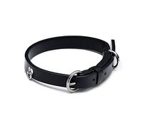 Pandora Moments Haustierhalsband in der Farbe Schwarz aus lederfreiem Stoff mit Herzförmiger Zierniete aus Edelstahl in der Größe M, 28-36cm, 312262C01-M