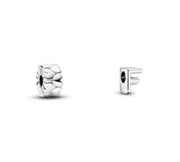 PANDORA Moments Herzmuster Clip Charm, Sterling Silber Moments Buchstabe F - wendbares Alphabet-Charm, Sterling-Silber, geprägten Herzen und Perlen an der Rückseite