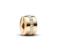 PANDORA Moments Klare funkelnde Linie Clip aus Sterling Silber mit 14K vergoldeter Metalllegierung und Zirkonia, Kompatibel Moments Armbänder, 761972C01