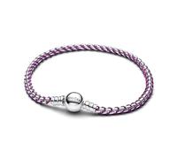 PANDORA Moments Lilafarbene Kordel Kastenkette Armband aus Sterling Silber, Kompatibel Moments, Größe: 16cm, 593816C03-16