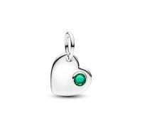PANDORA Moments Mai Gravierbares Herz Grüner Stein Charm-Anhänger aus Sterling Silber mit künstlichem Kristall, Kompatibel ME und Moments, 794295C05