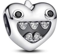PANDORA Moments Mamas Kleine Monster Herz-Charm aus Sterling Silber mit Zirkonia, Kompatibel Moments Armbändern, 793768C01