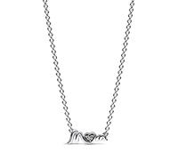 PANDORA Moments Mum Pavé Collier-Halskette aus Sterling Silber mit Zirkonia Steinen, Größe 45cm, 392589C01-45