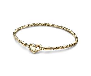 Pandora Moments Nietenketten-Armband, 14-karätig vergoldet, mit Herzverschluss