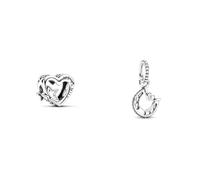 PANDORA Moments Offen gearbeitetes Familie Herz & Stern Charm aus Sterling Silber, Kompatibel Moments Armbändern, 792829C00 & Glückshufeisen Charm-Anhänger, Sterling-Silber799157C01