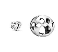 PANDORA Moments Offen gearbeitetes Familie Herz & Stern Charm aus Sterling Silber & Offen gearbeiteter Hundepfotenabdruck Charm Sterling-Silber 9 x 11,5 x 11,5 mm (T/H/B)