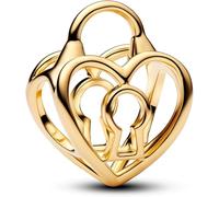 PANDORA Moments Offen gearbeitetes Herz Vorhängeschloss Charm mit 14k vergoldete Metalllegierung, Kompatibel Moments, 764358C00