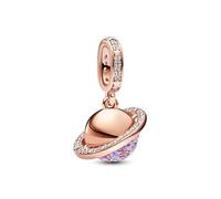 PANDORA Moments Planet Saturn funkelnder Charm-Anhänger aus Sterling Silber mit Rosévergoldeter Metalllegierung, Kompatibel Moments und ME Armbänder, 782433C01
