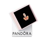PANDORA Moments Rosafarbener & Gelber Murano-Glas Schmetterling Charm-Anhänger aus Sterling Silber mit rosévergoldeter Metalllegierung, Kompatibel ME und Moments Armbändern, 782698C01