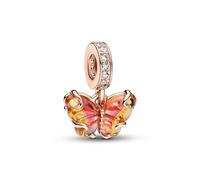 PANDORA Moments Rosafarbener & Gelber Murano-Glas Schmetterling Charm-Anhänger aus Sterling Silber mit rosévergoldeter Metalllegierung, Kompatibel ME und Moments Armbändern, 782698C01