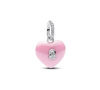 Pandora Charm-Anhänger 794424C01 – Rosafarbenes Keramik-Herzschloss, Sterling Silber mit Zirkonia