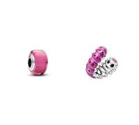PANDORA Moments Rosafarbenes Murano-Glas Mini-Charm aus Sterling Silber, Kompatibel Moments Armbänder, 793107C00 MOMENTS Charm Süße gekräuselte Raupe Silber 790762C01