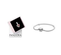 PANDORA Moments Rotes Herz & Schlüsselloch Doppelter Charm-Anhänger aus Sterling Silber mit Zirkonia Moments Schlangen-Gliederarmband mit Herz-Verschluss aus Sterlingsilber