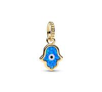 Pandora 762699C01 Schillernde Blaue Hand der Fatima Charm-Anhänger - Gelbgold Vergoldung