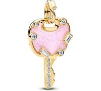 PANDORA Moments Schillernder rosafarbener Liebesschlüssel Großer Charm-Anhänger mit 14k vergoldete Metalllegierung und Zirkonia, Kompatibel ME und Moments, 764349C01