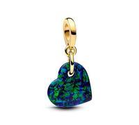PANDORA Moments Schillerndes Grünes Herz Charm-Anhänger aus Sterling Silber mit vergoldeter Metalllegierung und künstlichem Opal, Kompatibel Moments Armbändern, 763348C01