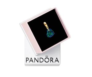 PANDORA Moments Schillerndes Grünes Herz Charm-Anhänger aus Sterling Silber mit vergoldeter Metalllegierung und künstlichem Opal, Kompatibel Moments Armbändern, 763348C01