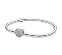 PANDORA Moments Schlangen-Gliederarmband mit Funklendem Herz-Verschluss Sterling Silber, Cubic Zirkonia 590727CZ-18
