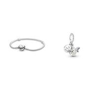 PANDORA Moments Schlangen-Gliederarmband mit Herz-Verschluss aus Sterling-Silber & Charm Anhänger Silber Glow in the Dark- Glühwürmchen 799352C01