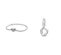 Pandora Moments Schlangen-Gliederarmband mit Herz-Verschluss aus Sterling-Silber & Glückshufeisen Charm-Anhänger, Sterling-Silber799157C01
