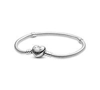 PANDORA Moments Schlangen-Gliederarmband mit Herz-Verschluss aus Sterling-Silber, kompatibel mit Charms und Anhängern aus der Moments Kollektion, Größe: 23cm