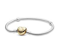 Pandora Moments Schlangen-Gliederarmband mit Herz-Verschluss, Silber/Gold, 16 cm