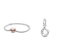Pandora Moments Schlangen-Gliederarmband mit Herz-Verschluss, Silber/Rosé, 19 cm, 580719-19 & Glückshufeisen Charm-Anhänger, Sterling-Silber799157C01