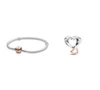 Pandora Moments Schlangen-Gliederarmband mit Zylinderverschluss aus Sterling-Silber & Moments Bicolor Offen gearbeitetes Unendlichkeits-Herz Charm