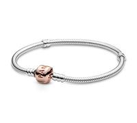 PANDORA Moments Schlangen-Gliederarmband mit Zylinderverschluss aus Sterling-Silber und 14 Karat rosévergoldeterr Metalllegierung, kompatibel mit Charms und Anhängern aus der Moments Kollektion 21cm