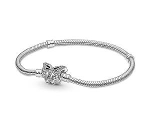 Pandora Moments Schlangenketten-Armband, Sterlingsilber, mit Schmetterlingsverschluss mit klarem Cubic Zirkonia, 16