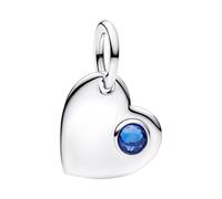 PANDORA Moments September Gravierbares Herz Blauer Stein Charm-Anhänger aus Sterling Silber mit künstlichem Kristall, Kompatibel ME und Moments, 794295C09