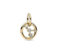 PANDORA Moments Sternzeichen Krebs Charm-Anhänger aus Sterling Silber mit 14 Karat vergoldeter Metalllegierung, Zirkonia, Kompatibel Moments Armbänder, 762708C01