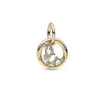 PANDORA Moments Sternzeichen Wassermann Charm-Anhänger aus Sterling Silber mit 14 Karat vergoldeter Metalllegierung, Zirkonia, Kompatibel Moments Armbänder, 762717C01