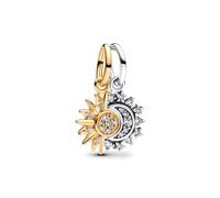 PANDORA Moments Teilbarer Sonne & Mond Charm-Anhänger aus Sterling Silber mit vergoldeter Metalllegierung und Zirkonia, Kompatibel Moments und ME Armbänder, 763585C01
