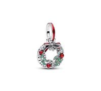 Pandora 794238C01 - Weihnachtskranz Doppelter Charm - Sterling Silber - Emaille Steinmix Rot