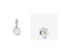 PANDORA Moments Weiße Blühende Rose Doppelter Charm-Anhänger aus Sterling Silber mit Zirkonia, Kompatibel Moments Armbändern, 793200C01 Reflexions Edelweiss Blume 798243ENMX