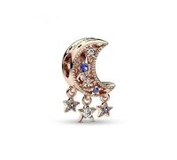 Pandora Moon 14k rose gold-plated charm with stellar blue crystal and clear cubic zirconia