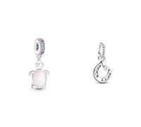PANDORA Murano Glass Pink Sea Turtle Dangle Charm 798939C02 & Glückshufeisen Charm-Anhänger, Sterling-Silber799157C01