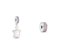 Pandora Murano Glass Pink Sea Turtle Dangle Charm 798939C02 & Rosafarbener Pavé-Glanz Clip 791817PCZ