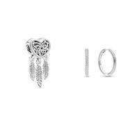 Pandora Passions Offen gearbeitetes Herz & DREI Federn Traumfänger Charm Sterlingsilber, 25 mm, 799107C00