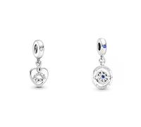 PANDORA People Freunde für Immer Herz Charm-Anhänger aus Sterling Silber/Größe: 1,4cm & Charm Anhänger Kompass Silber, Kristall blau 790099C01