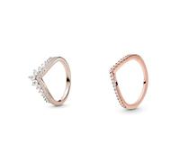 Pandora Prinzessin-Wishbone Ring in Roségold mit 14 Karat rosévergoldete Metalllegierung & Sparkling Wishbone Ring mit 14 Karat rosévergoldete Metalllegierung