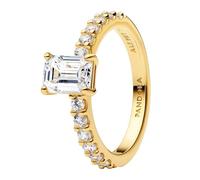 PANDORA Rechteckiger Funkelnder Strahlenkranz Ring mit 14K vergoldeter Metalllegierung und Zirkonia, Größe: 60, 164506C01-60