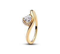 PANDORA Timeless Welliges Herz Ring aus Sterling Silber mit 14k vergoldeter Metalllegierung und Zirkonia, Größe: 52, 163660C01-52