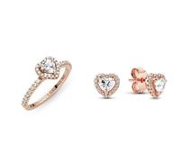 Pandora Ring Rosé funkelndes Herz rosévergoldet, Zirkonia 188421C02 & ROSE Ohrringe funkelndes Herz 288427C01