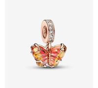 Pandora Rosafarbener & Gelber Murano-Glas Schmetterling Charm-Anhänger