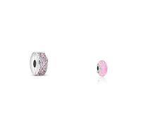 Pandora Rosafarbener Pavé-Glanz Clip 791817PCZ & Damen-Charm Schillernd-Facetten 925 Silber Glas rosa-791650