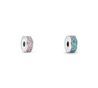 Pandora Rosafarbener Pavé-Glanz Clip 791817PCZ & Moments Petrolfarbener Pavé-Clip Sterling Silber, Cubic Zirconia 791817MCZ