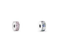 PANDORA Rosafarbener Pavé-Glanz Clip 791817PCZ & Moments Tropischer Seestern & Muschel Clip-Charm aus Sterling-Silber mit Cubic Zirkonia, Kompatibel Moments Armbänder, 791678C01