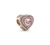 Pandora Moments Charm 789218C01 14k Rose gold-plated Sparkling Levelled Heart Herz klare Zirkonia pinker Kristall